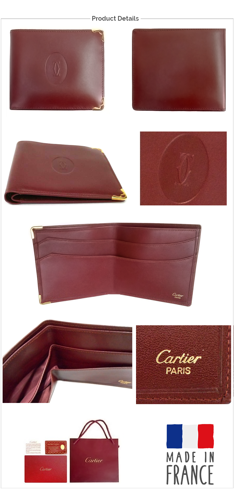 품절전시품 남자 까르띠에 보르도 반지갑 송아지 가죽 와인 레드 카르티에-모바일 11번가